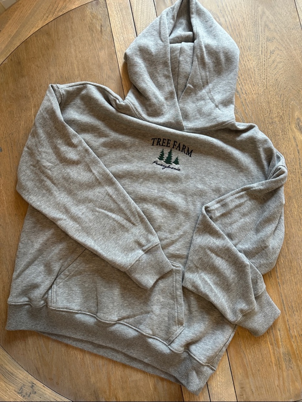 Hollister Gray Crewneck Hoodie with Tree Farm Embroidery
